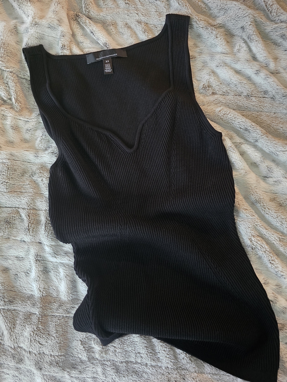 White House Black Market Black Ribbed V-Dip Tank Top
